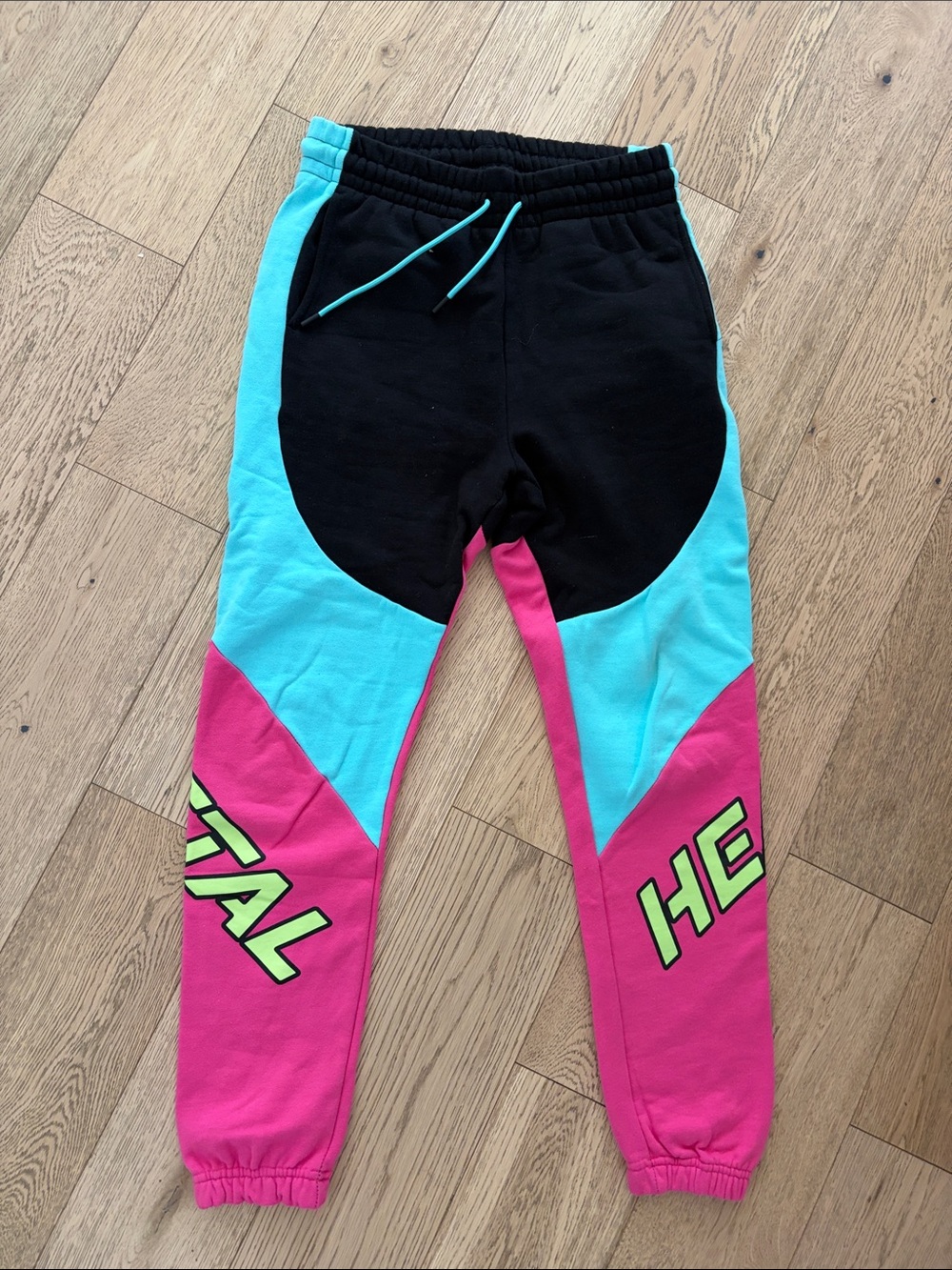 Fashion Nova Black, Turquoise & Pink Colorblock Joggers